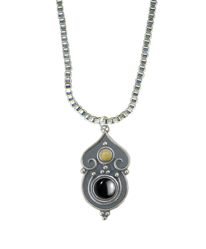 Sterling Silver Necklace Hematite And Yellow Aragonite